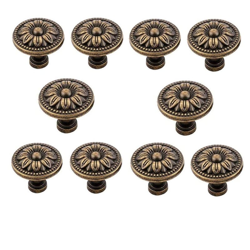 bnafes Pull Handle Metal Flower Shape Cabinet Drawer Door Knob Bronze Tone (Pack of 10) - Image 4